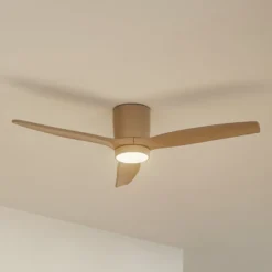 Lucande LED-kattotuuletin Sorin, beige, DC, hiljainen, IP44