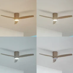 Lucande LED-kattotuuletin Sorin, beige, DC, hiljainen, IP44