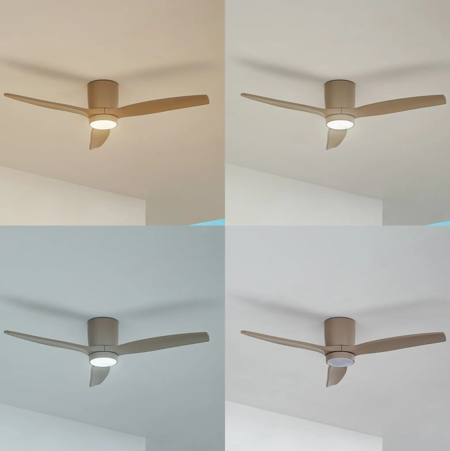 Lucande LED-kattotuuletin Sorin, beige, DC, hiljainen, IP44