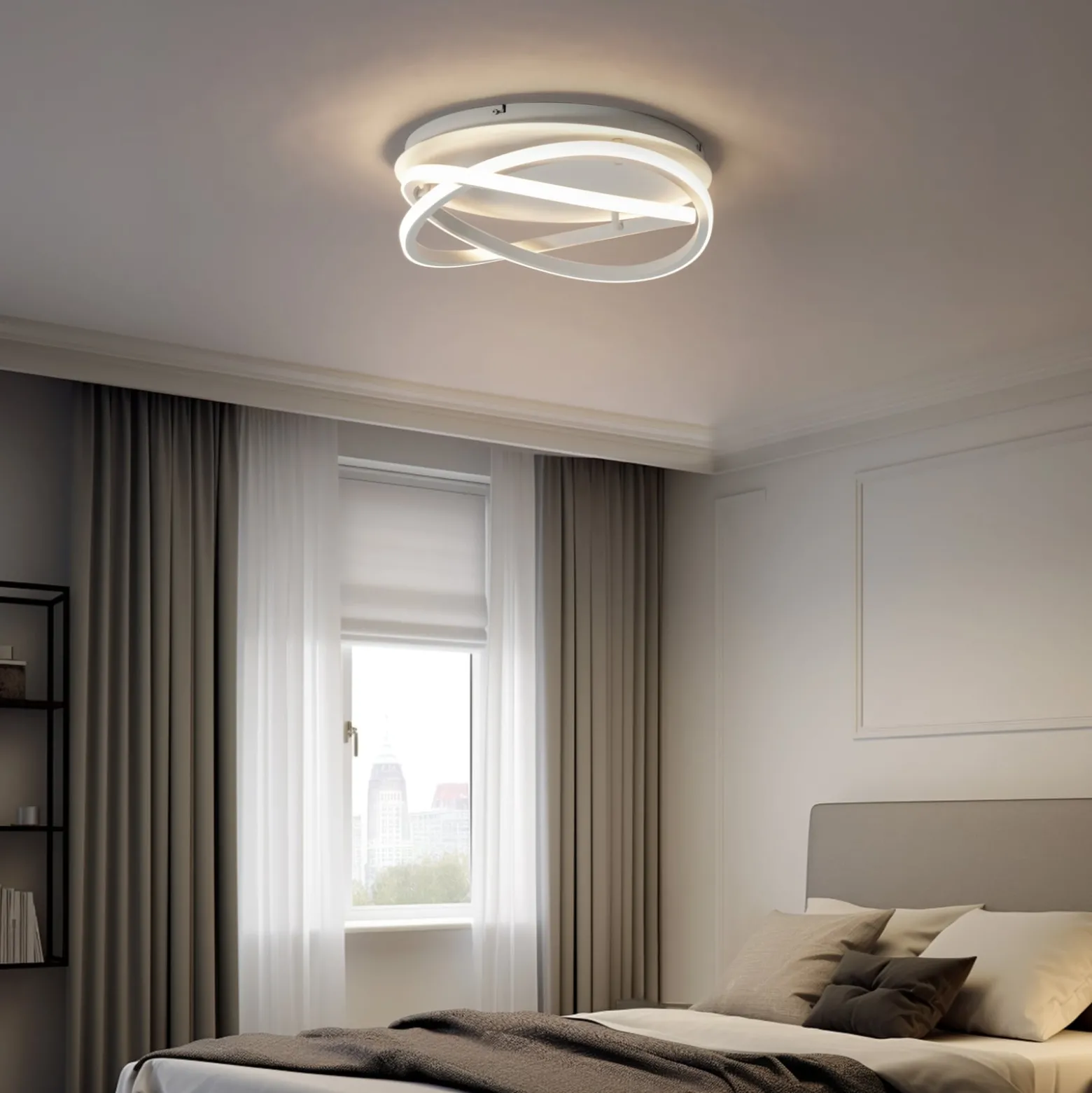 Lucande LED-kattovalaisin Aldric, valkoinen, alumiini, Ø 45 cm