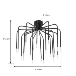 Lucande LED-kattovalaisin Ariadne, Ø57 cm, mattamusta, 20-lamppuinen
