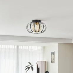 Lucande LED-kattovalaisin Birger, Ø 39cm, musta/kultainen