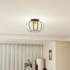 Lucande LED-kattovalaisin Birger, Ø 39cm, musta/kultainen
