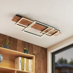 Lucande LED kattovalaisin Chariska, 95cm, musta, puu, CCT