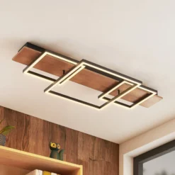 Lucande LED kattovalaisin Chariska, 95cm, musta, puu, CCT
