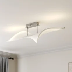 Lucande LED-kattovalaisin Edano, 122 cm, valkoinen, tekstiili, himmennettävä