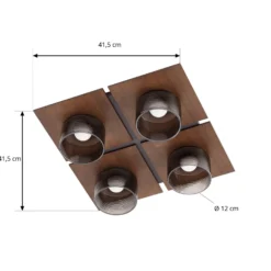 Lucande LED-kattovalaisin Eiko, 42 cm, pähkinä/savuharmaa, lasi