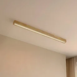 Lucande LED-kattovalaisin Emara, vaalea puu, tammi, himmennettävä