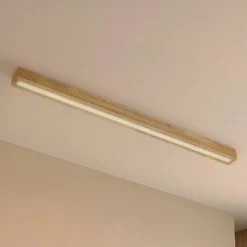 Lucande LED-kattovalaisin Emara, vaalea puu, tammi, himmennettävä