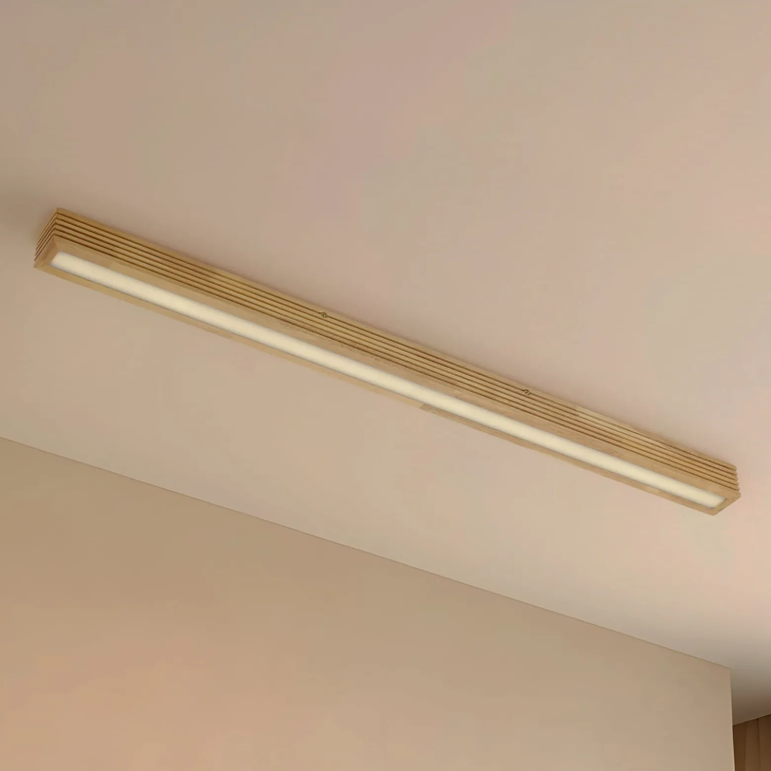 Lucande LED-kattovalaisin Emara, vaalea puu, tammi, himmennettävä