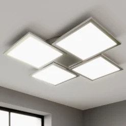 Lucande LED-kattovalaisin Ilira, 4-valaisin, hopea, CCT, himmennettävä