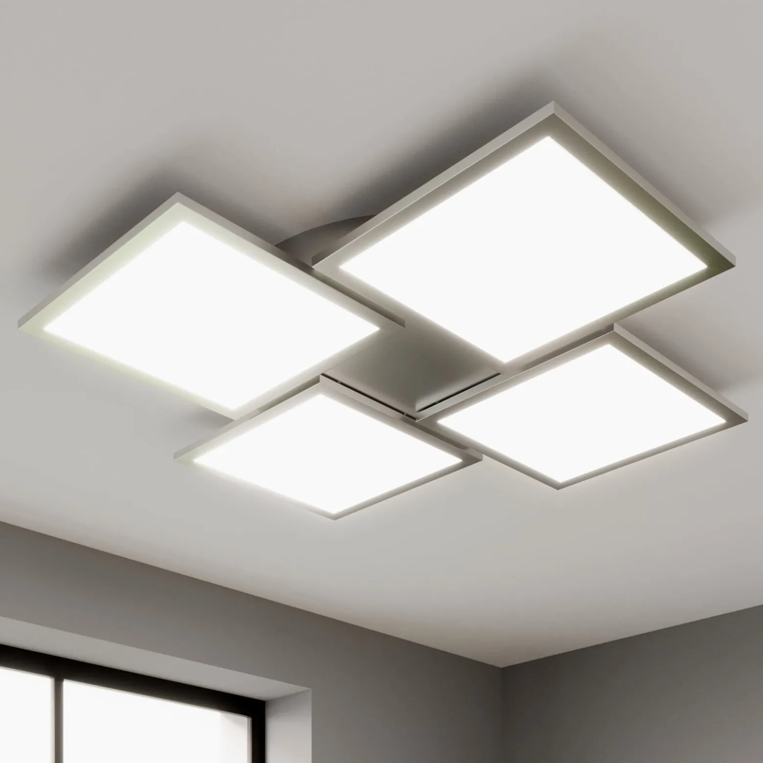 Lucande LED-kattovalaisin Ilira, 4-valaisin, hopea, CCT, himmennettävä