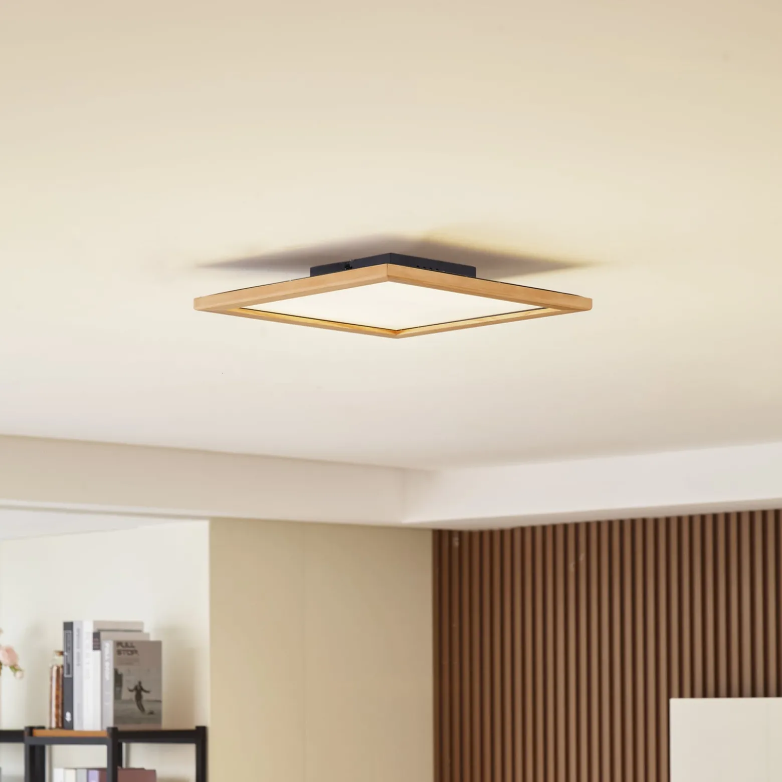 Lucande LED-kattovalaisin Joren, 42 cm, puu, CCT, kaukosäädin