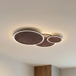 Lucande LED-kattovalaisin Orven, musta/puu, 80 cm, himmennettävä