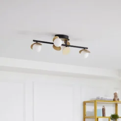 Lucande LED-kattovalaisin Pallo, 4-valo, musta/kulta, lasi