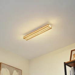 Lucande LED-kattovalaisin Silja, puu, 100 cm, 3000K