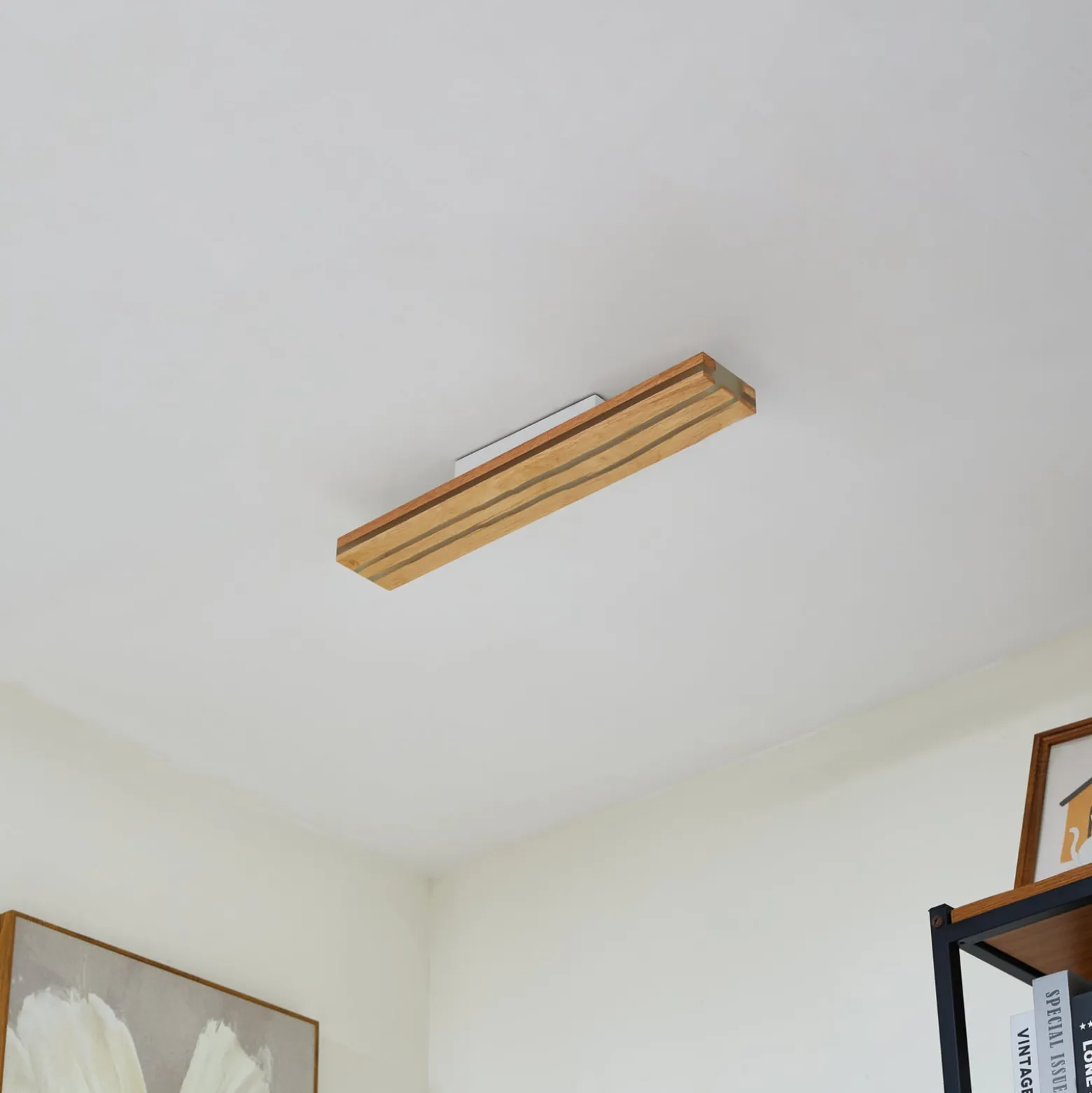 Lucande LED-kattovalaisin Silja, puu, 100 cm, 3000K