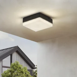 Lucande LED-kattovalaisin Thilo, 16cm, antrasiitti, tunnistin, IP54