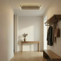 Lucande LED-kattovalaisin Vectra, 100 x 30 cm, puu, himmennettävä