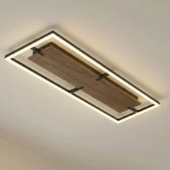 Lucande LED-kattovalaisin Vectra, 100 x 30 cm, puu, himmennettävä