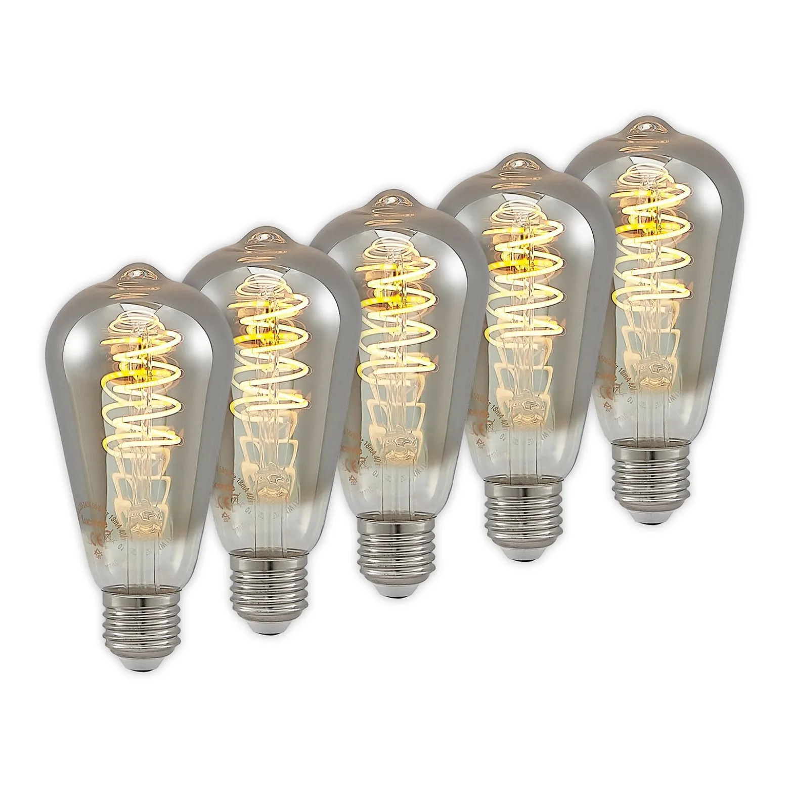 Lucande LED-lamppu E27 ST64 4 W 1 800 K himmennettävä titaani, 5 kpl