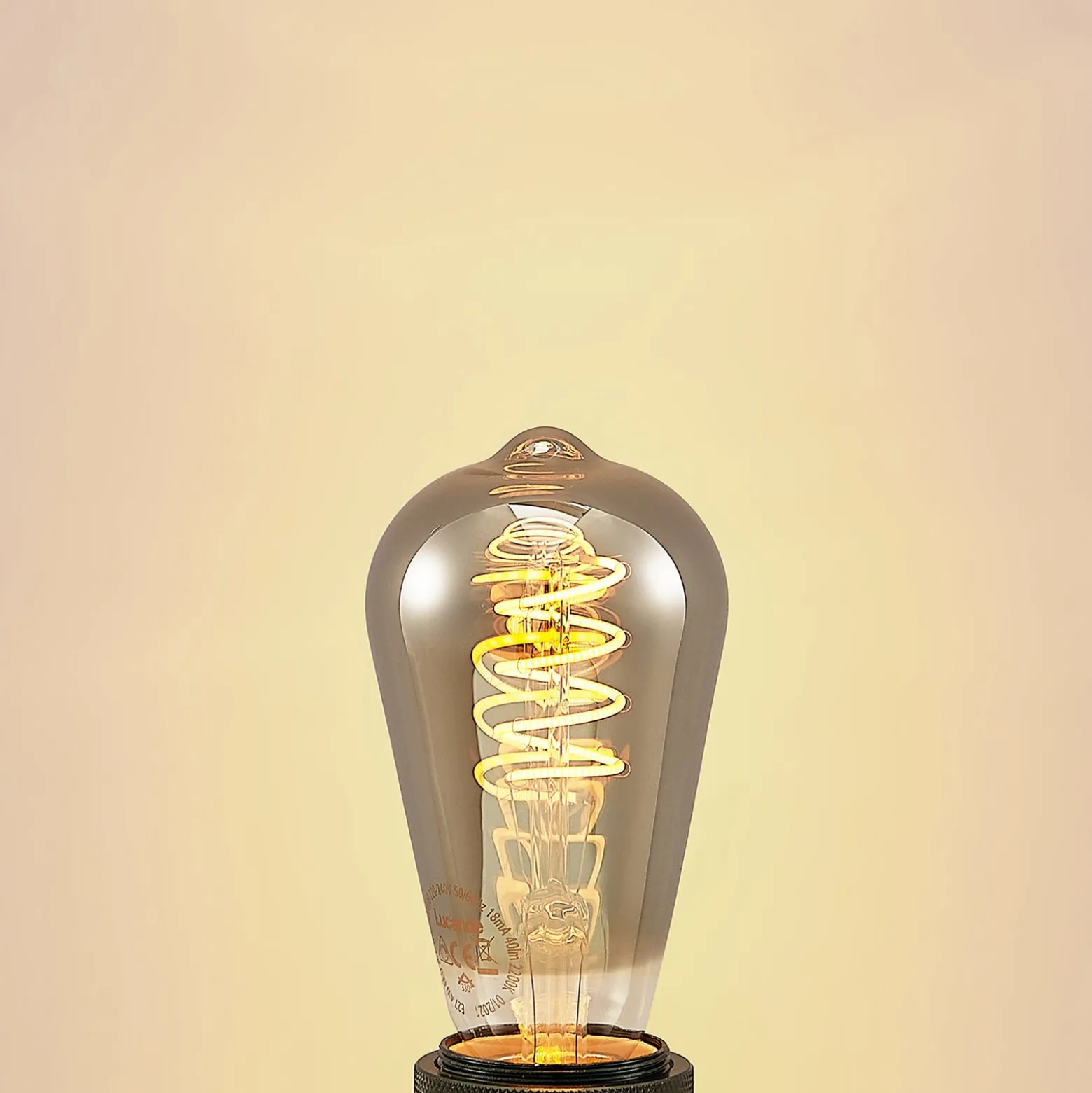 Lucande LED-lamppu E27 ST64 4 W 1 800 K himmennettävä titaani, 5 kpl