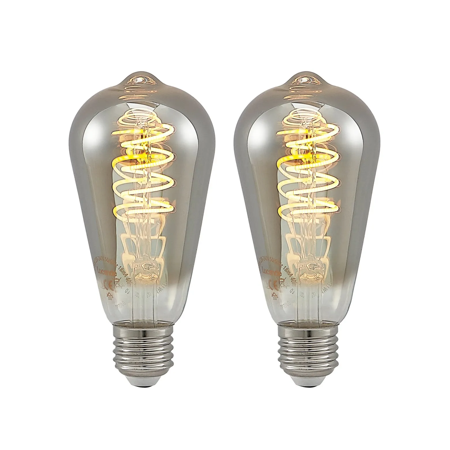 Lucande LED-lamppu E27 ST64 4 W 1 800 K himmennettävä titaani, 2 kpl
