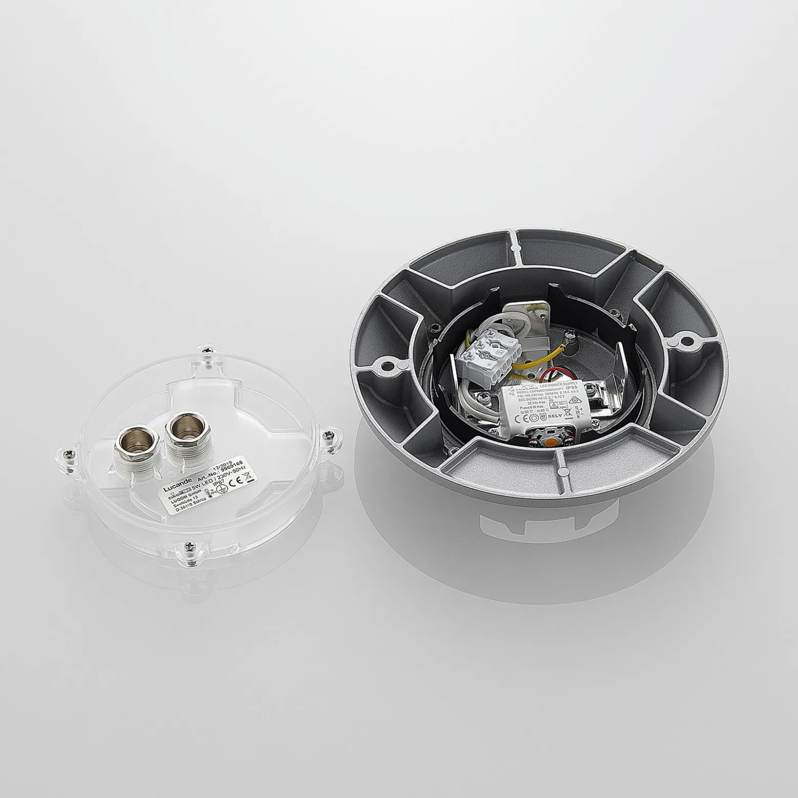 Lucande LED-lattiaspotti Jeffrey, hopea, 1 valonlähde