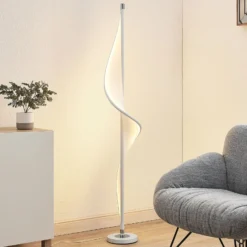 Lucande LED-lattiavalaisin Edano, 154 cm, valkoinen, tekstiili, himmennettävä