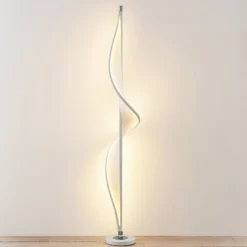 Lucande LED-lattiavalaisin Edano, 154 cm, valkoinen, tekstiili, himmennettävä