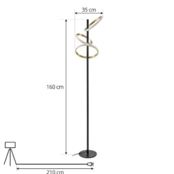 Lucande LED-lattiavalaisin Madu, musta, metalli, 160 cm, himmennettävä