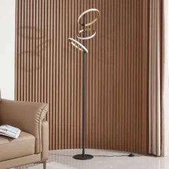 Lucande LED-lattiavalaisin Madu, musta, metalli, 160 cm, himmennettävä