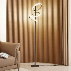 Lucande LED-lattiavalaisin Madu, musta, metalli, 160 cm, himmennettävä