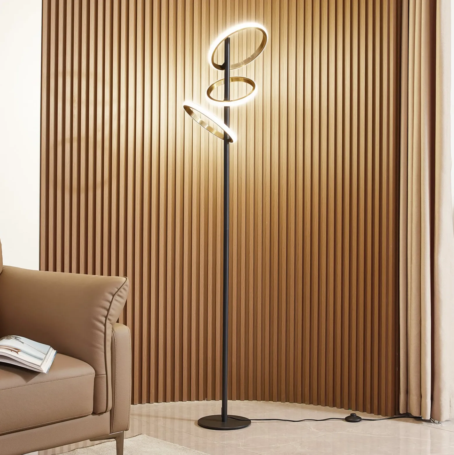 Lucande LED-lattiavalaisin Madu, musta, metalli, 160 cm, himmennettävä