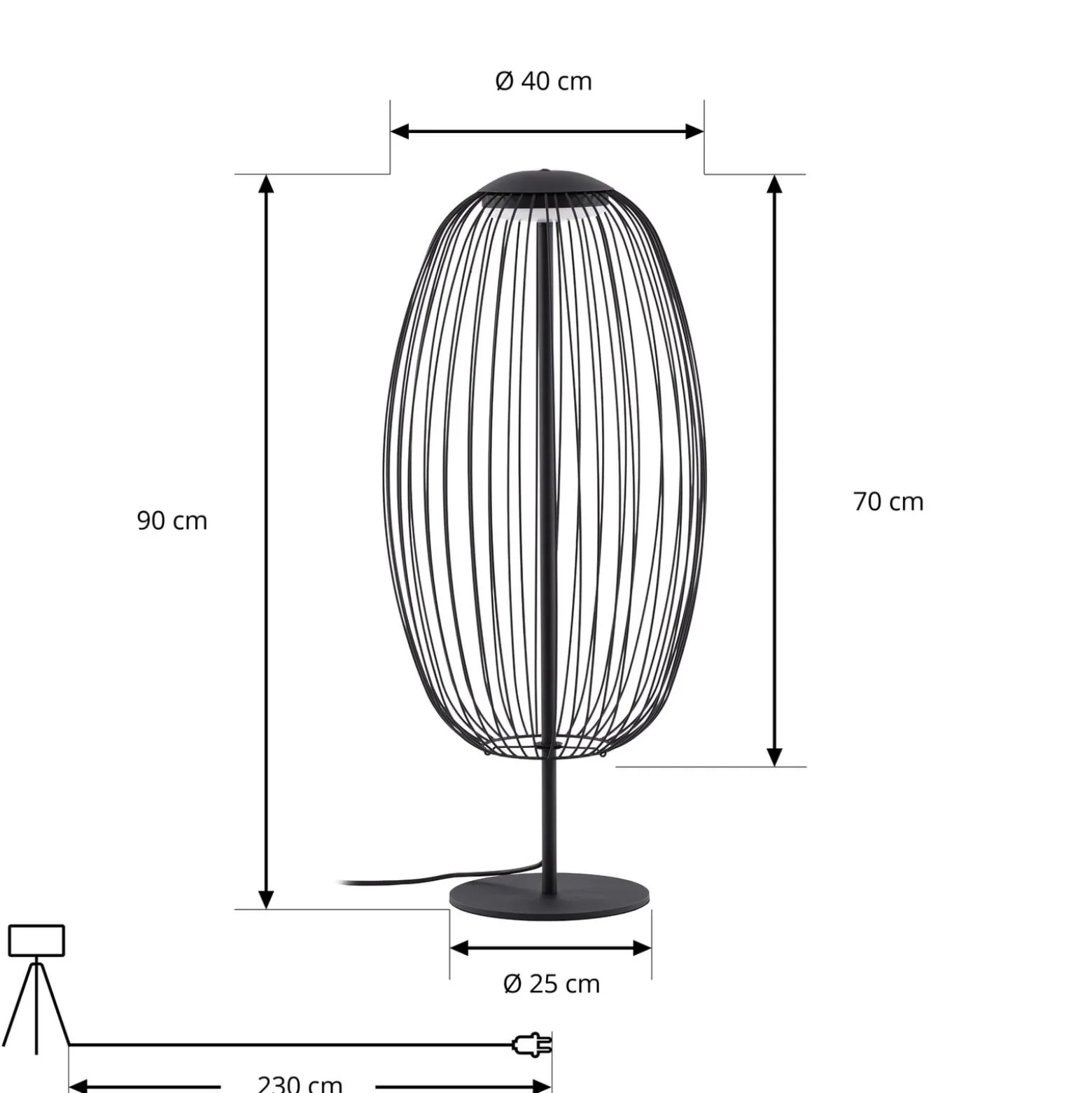 Lucande LED-lattiavalaisin ulos Richi, musta, korkeus 90 cm, IP44