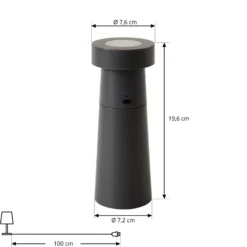 Lucande LED-pippurimylly Pepper, tummanharmaa, akku, IP44