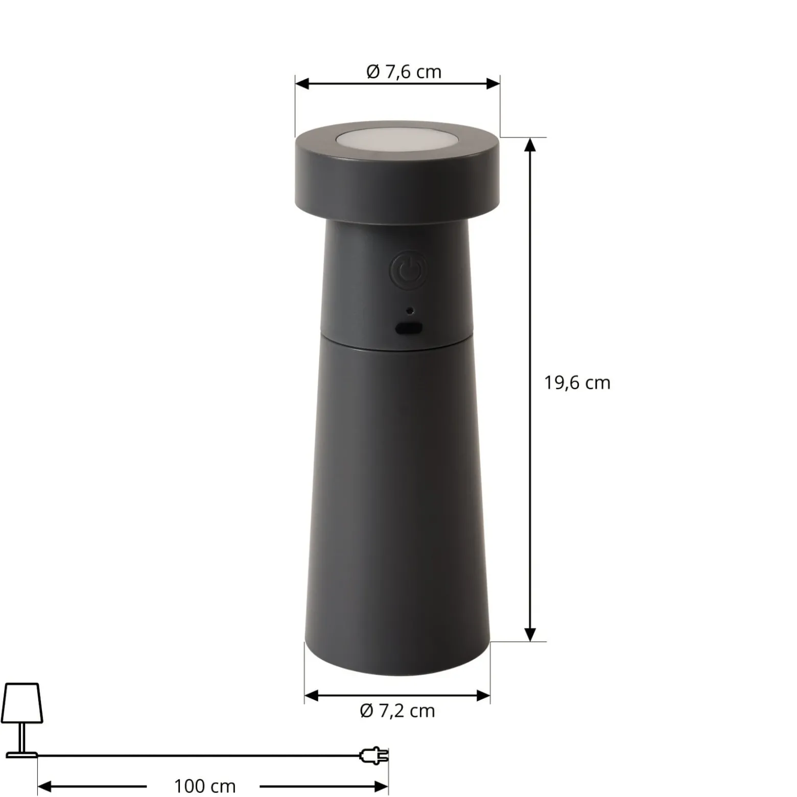 Lucande LED-pippurimylly Pepper, tummanharmaa, akku, IP44