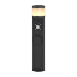 Lucande LED-pollarilamppu Corban, harmaa, pistorasiat, IP44