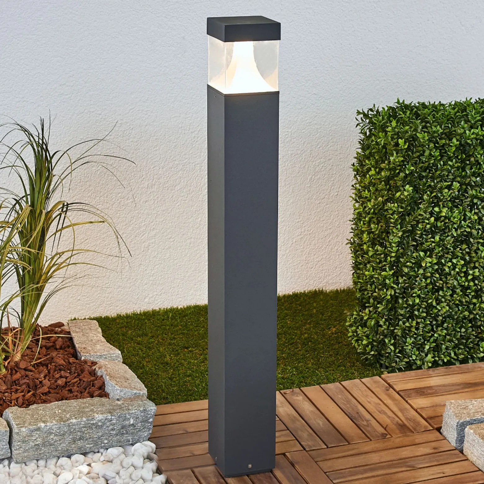 Lucande LED-pylväsvalaisin Egon, korkeus 90 cm, grafiitinharmaa, IP54