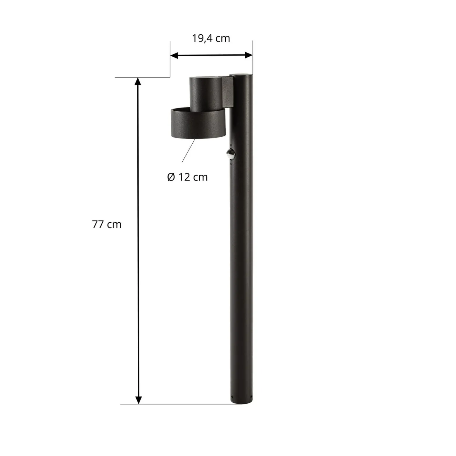 Lucande LED-pylväsvalaisin Elune, musta, liiketunnistin, IP44, 77 cm