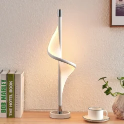 Lucande LED-pöytävalaisin Edano, 60 cm, valkoinen, tekstiili, himmennettävä