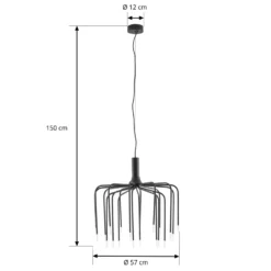 Lucande LED-riippuvalaisin Ariadne, Ø57 cm, mattamusta, 20-lamppuinen