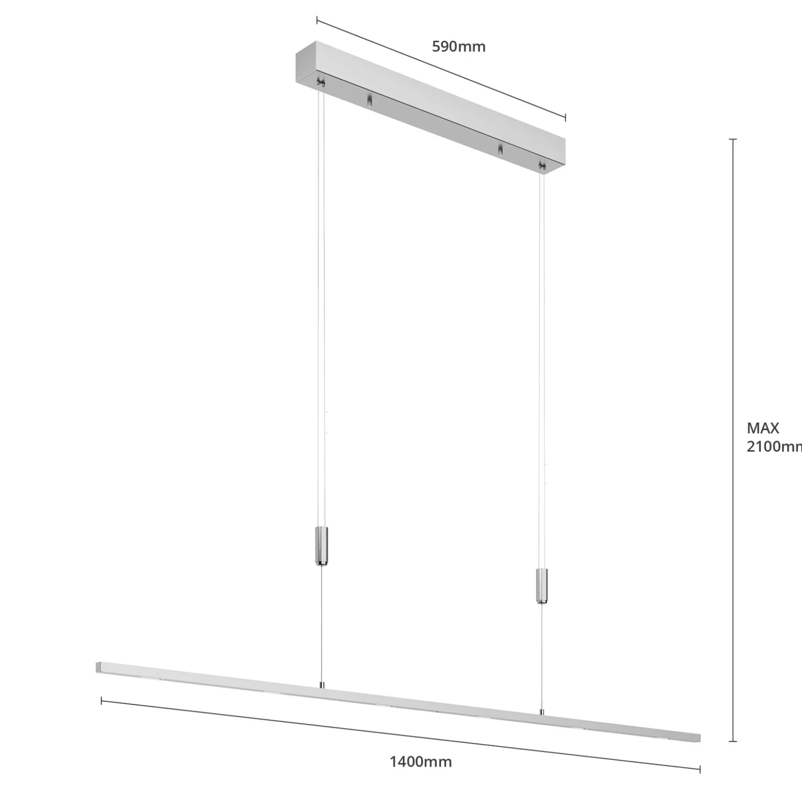 Lucande LED-riippuvalaisin Arnik, 140 cm, nikkelin värinen, himmennettävä