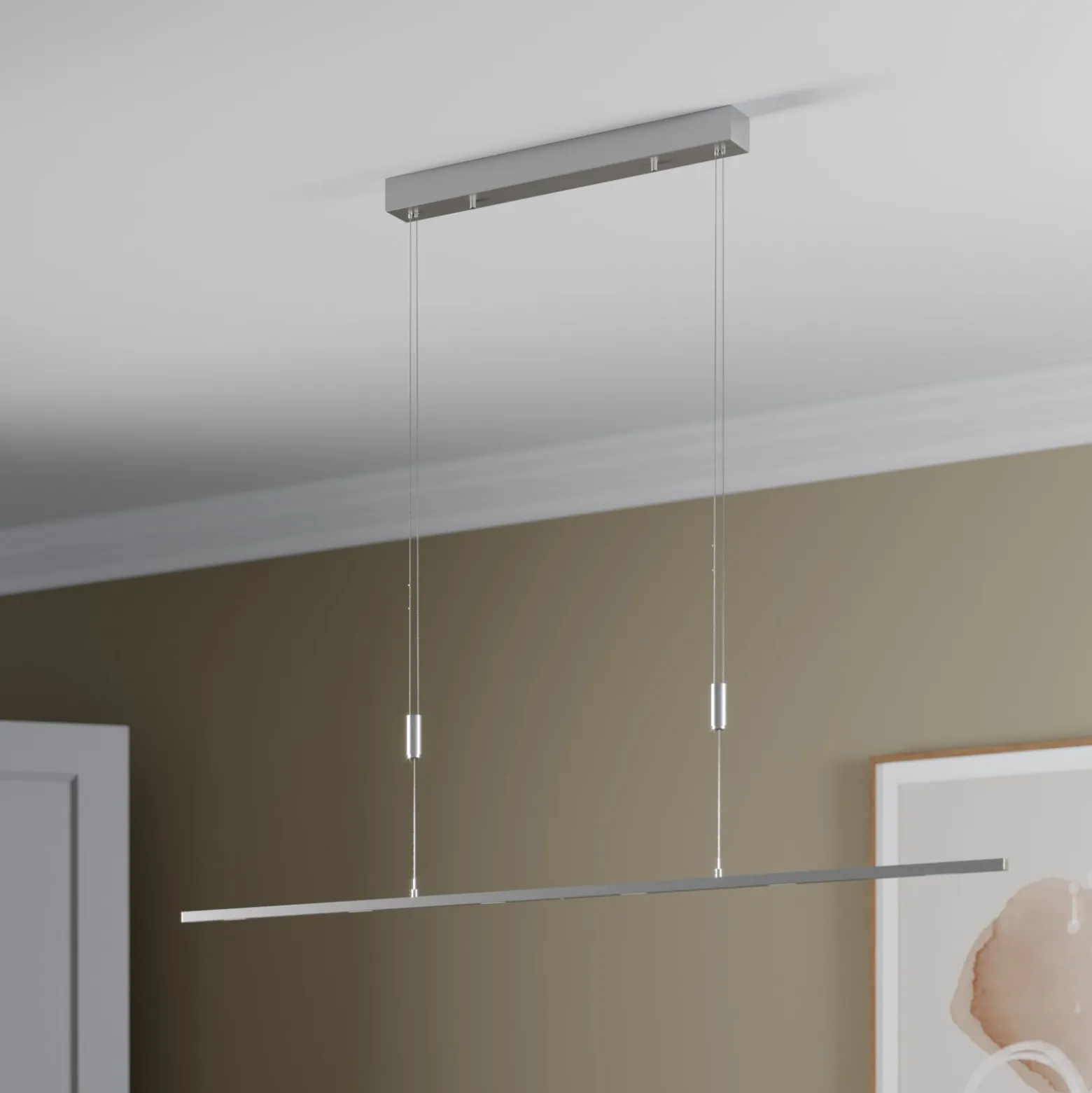 Lucande LED-riippuvalaisin Arnik, 140 cm, nikkelin värinen, himmennettävä