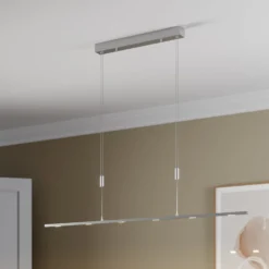 Lucande LED-riippuvalaisin Arnik, 140 cm, nikkelin värinen, himmennettävä