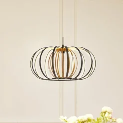 Lucande LED-riippuvalaisin Birger, Ø 39cm, musta/kultainen