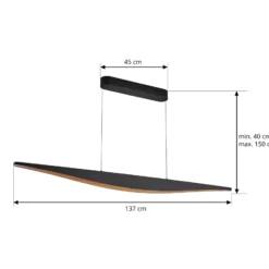 Lucande LED-riippuvalaisin Clavit, musta, 140 cm, himmennettävä