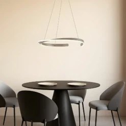Lucande LED-riippuvalaisin Eloura, hopea, Ø58cm, metalli, CCT