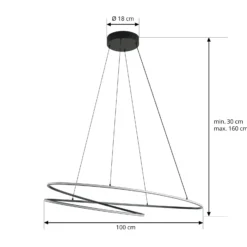 Lucande LED-riippuvalaisin Gavril, 100 cm, musta, himmennettävä