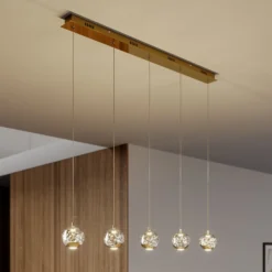 Lucande LED-riippuvalaisin Hayley, 96 cm, 5-valo, kulta, lasi